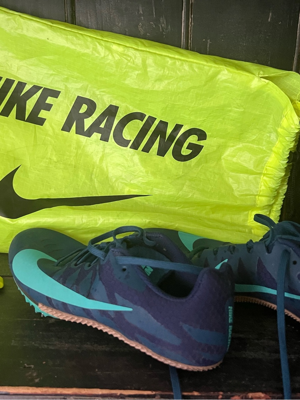 Nike soccer Racing Spikes in Navy and Teal with Neon Bag New sf
